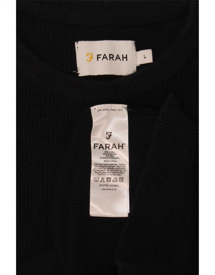 Farah Ανδρικό πουλόβερ με λαιμόκοψη, μεγάλο μαύρο βαμβακερό