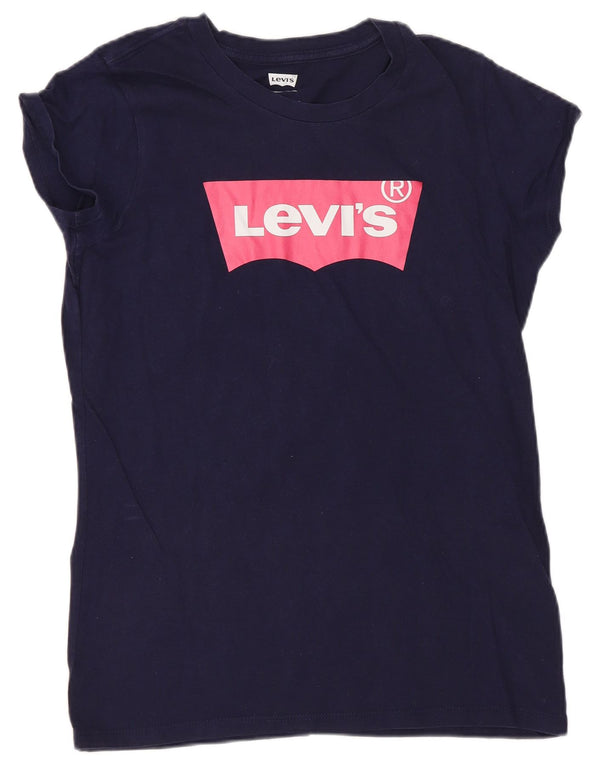 Levi's Girls κανονικό γραφικό T-shirt Top 15-16 ετών Navy Blue Cotton λογότυπο
