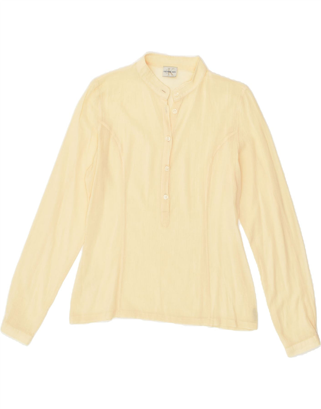 CALVIN KLEIN Womens See Through Pullover Shirt UK 14 Large Beige | Vintage Calvin Klein | Thrift | Second-Hand Calvin Klein | Used Clothing | Messina Hembry 
