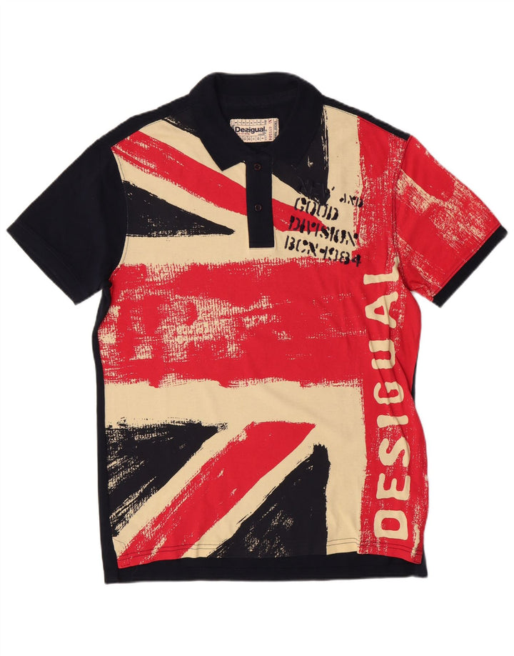 Ανδρικό γραφικό πόλο μπλουζάκι DESIGUAL Μεγάλο μπλε ναυτικό χρώμα, βαμβακερό