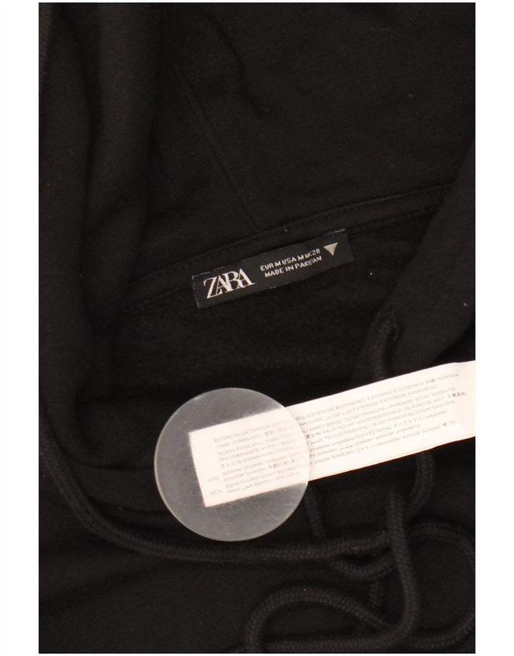 Zara Womens Crop Hoodie Jumper UK 14 Medium Black Polyester