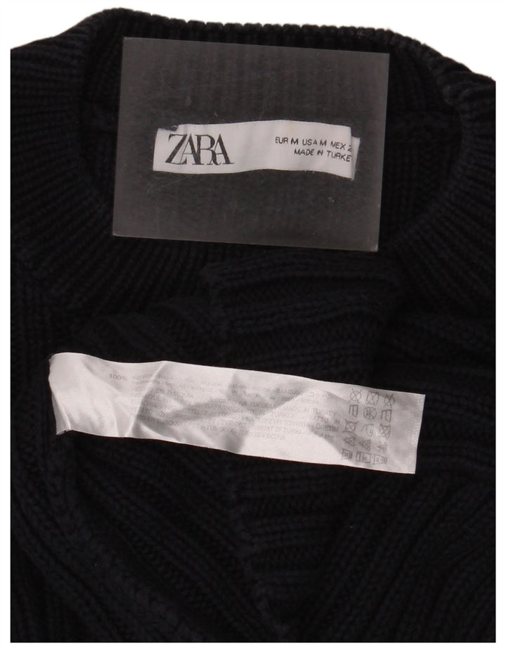 Zara Γυναικείο πουλόβερ με λαιμόκοψη Crop Crop UK 14 Medium Navy Blue