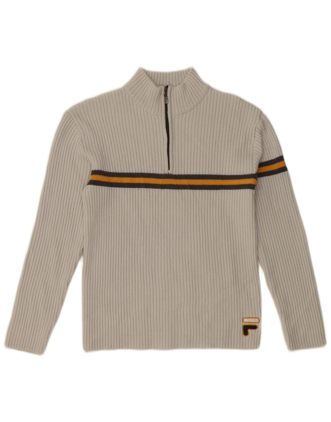 Γυναικείο πουλόβερ με φερμουάρ FILA UK 10 Μικρό γκρι ριγέ μαλλί