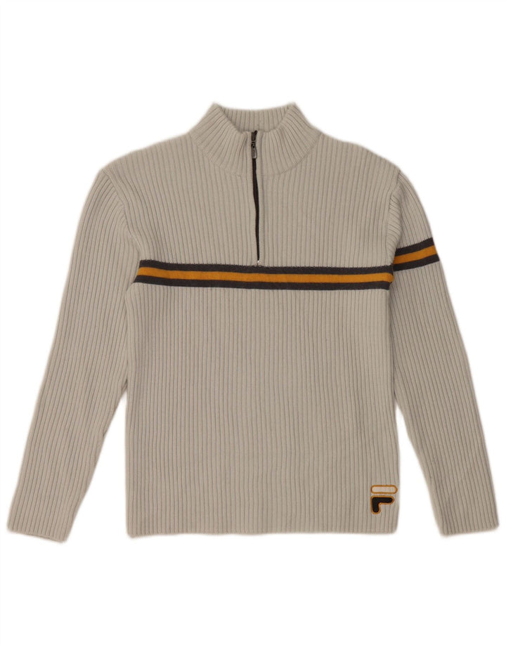 Γυναικείο πουλόβερ με φερμουάρ FILA UK 10 Μικρό γκρι ριγέ μαλλί