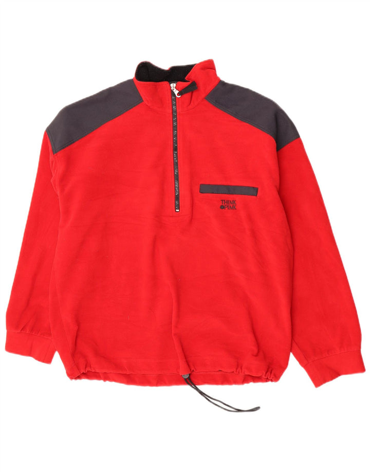 Think Pink Mens Zip Neck Fleece Jumper Μεγάλο κόκκινο χρώμα πολυεστέρας