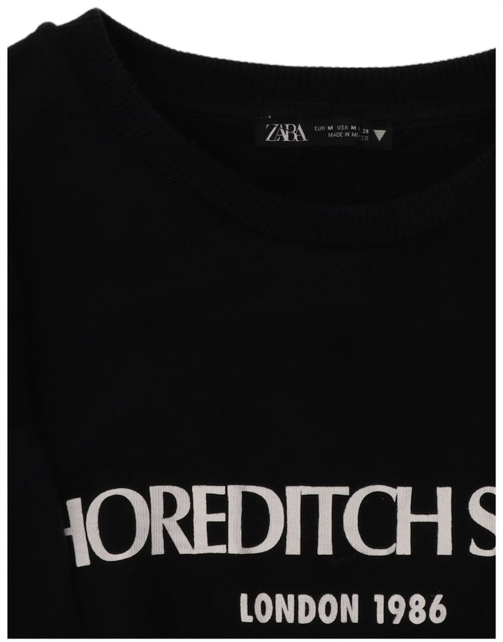 Γυναικείο γραφικό φούτερ ZARA φόρεμα UK 14 μεσαίο μαύρο βαμβακερό