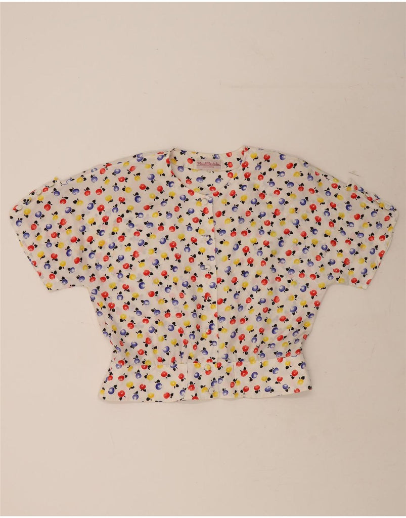 RENATO BALESTRA Womens Short Sleeve Shirt Blouse IT 50 XL White Floral Vintage Renato Balestra and Second-Hand Renato Balestra from Messina Hembry 