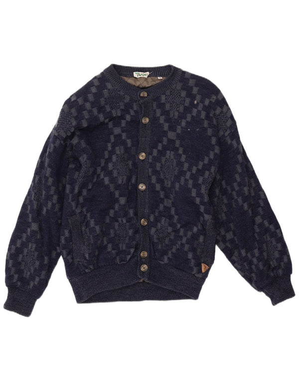 Ανδρικό πουλόβερ με ζακέτα VINTAGE Μεγάλο μπλε ναυτικό γεωμετρική βισκόζη