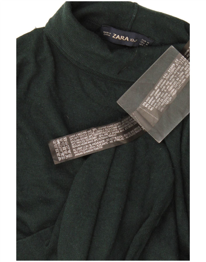 Zara Γυναικείο πουλόβερ με ρολό λαιμόκοψη UK 14 Medium Green Modal