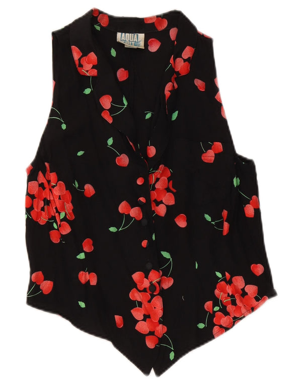 Vintage γυναικείο Crop μπλούζα με γραβάτα μπλούζα IT 46 Large Black Floral