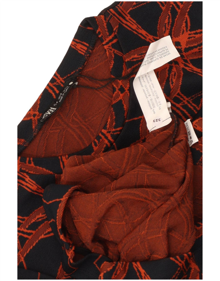 Zara Γυναικείο Abstract Pattern Φόρεμα μακρυμάνικο Shift UK 8 Small μαύρο
