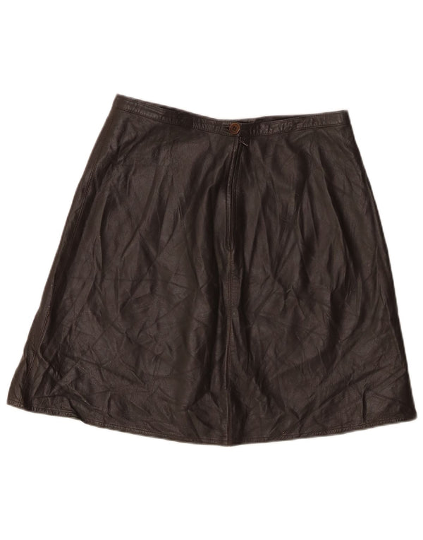 Vintage γυναικεία ψηλόμεση δερμάτινη φούστα UK 16 Large W30 καφέ δέρμα