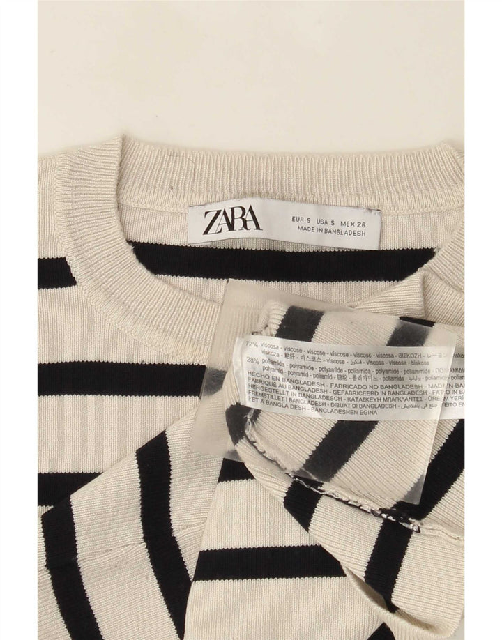 Zara Γυναικείο Crop Top UK 8 Μικρή λευκή ριγέ βισκόζη
