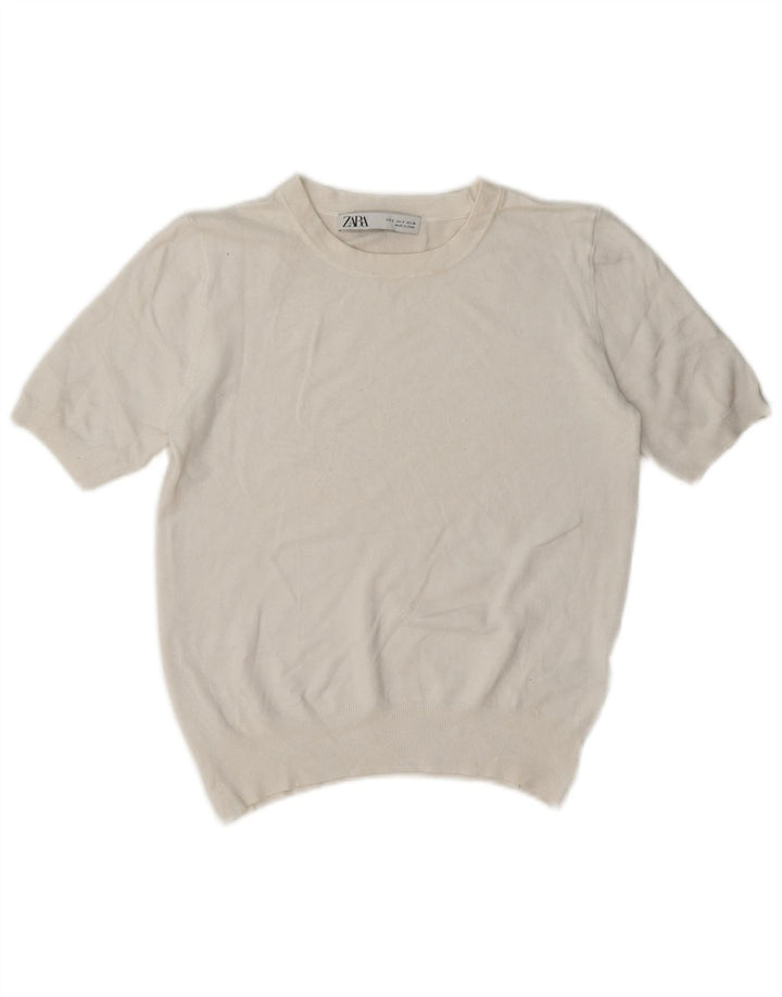 Zara Γυναικείο κοντομάνικο τοπ UK 10 Small White Viscose