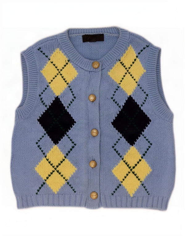 Zara Γυναικεία ζακέτα Crop UK 10 Small Blue Argyle/Diamond