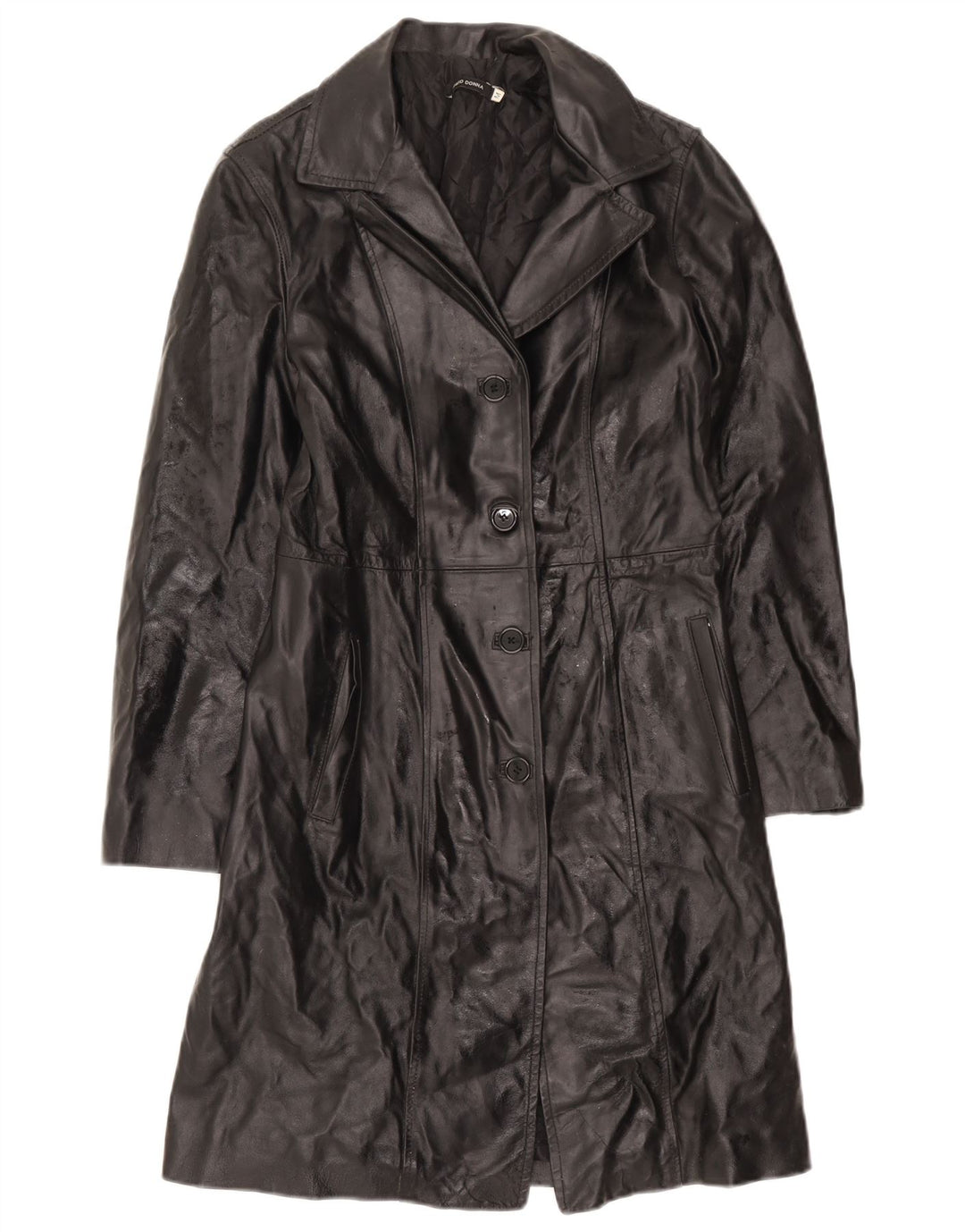 Vintage Γυναικείο Δερμάτινο Παλτό UK 12 Medium Black Leather