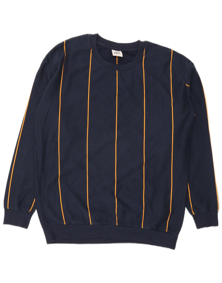 Ανδρικό φούτερ Zara Jumper Μεγάλο μπλε ναυτικό ριγέ βαμβακερό