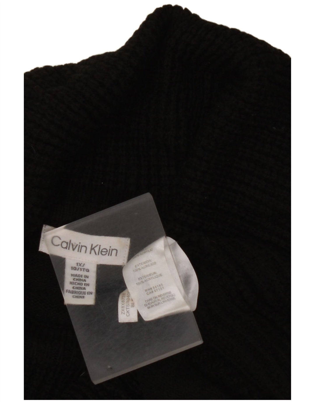 CALVIN KLEIN Γυναικείο πουλόβερ με ρολό λαιμόκοψη UK 18 XL μαύρο ακρυλικό