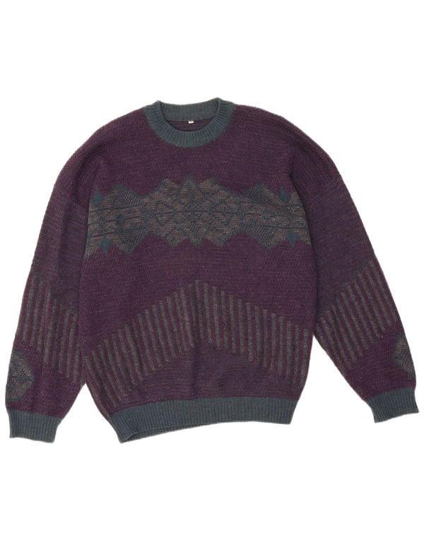 Vintage Ανδρικό πουλόβερ με λαιμόκοψη IT 50 Medium Purple γεωμετρικό
