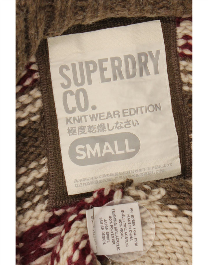 SUPERDRY Γυναικείο πουλόβερ ζακέτα με κουκούλα UK 10 Μικρά καφέ γεωμετρικά