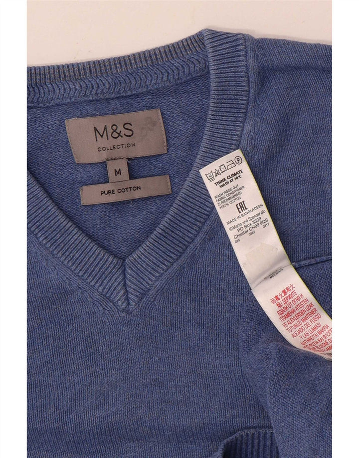 Marks & Spencer Ανδρικό πουλόβερ με λαιμόκοψη σε μεσαίο μπλε βαμβακερό