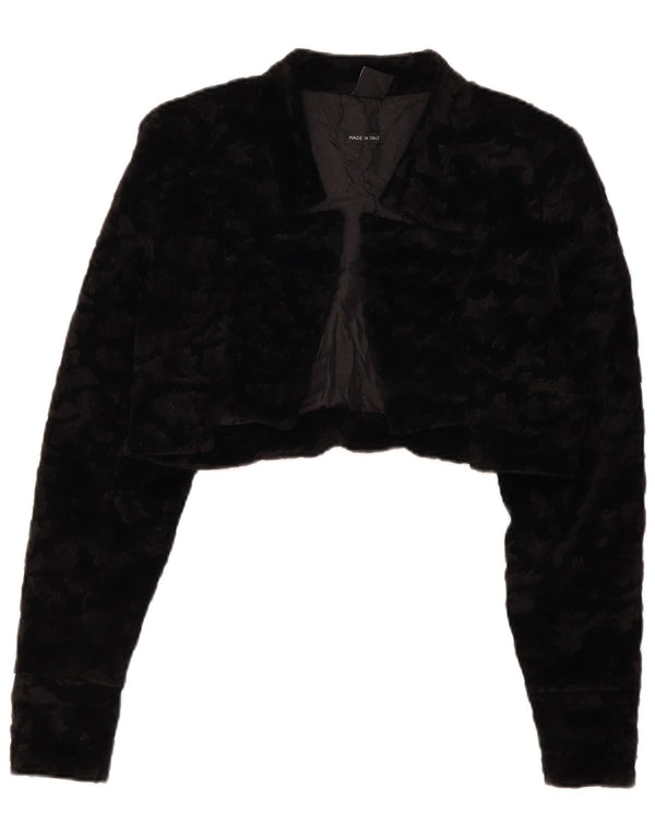 VINTAGE Womens Faux Fur Bolero Jacket UK 14 Large Black Polyester