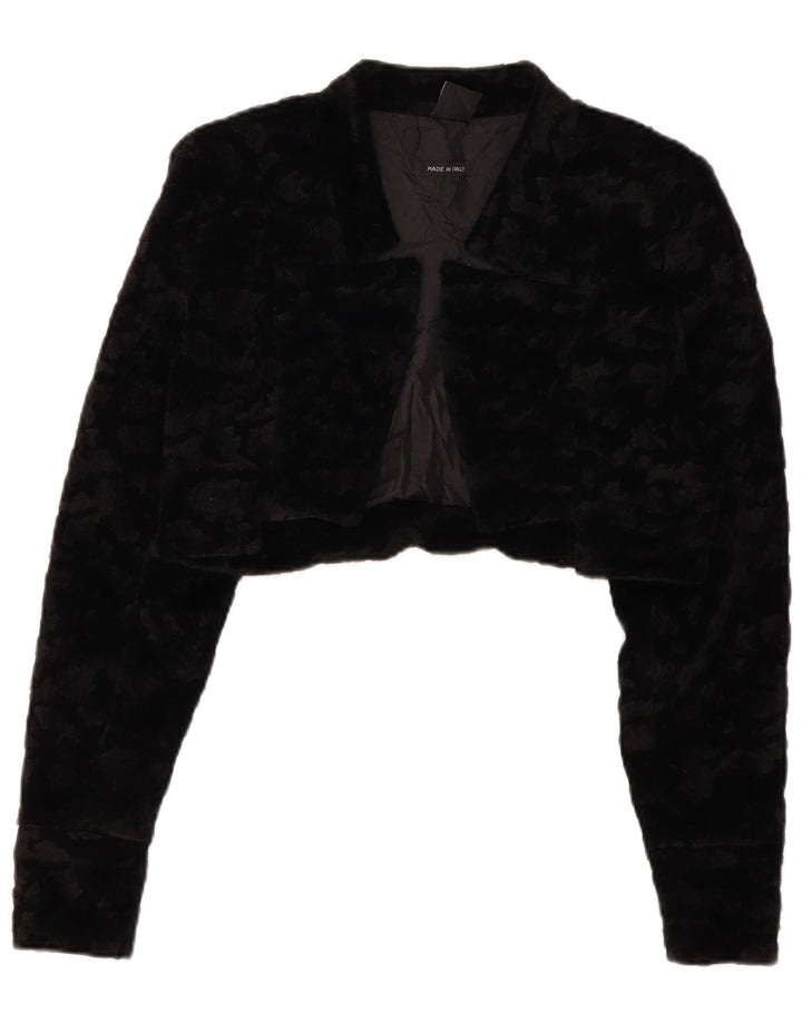 VINTAGE Γυναικείο μπουφάν Bolero από ψεύτικη γούνα UK 14 Large Black Polyester