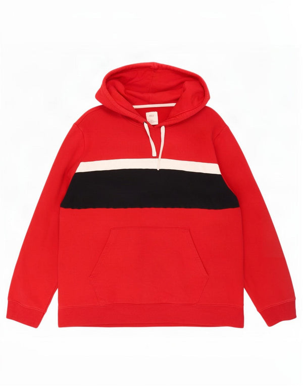 Marks & Spencer Ανδρικό Hoodie Jumper 3XL Red Colourblock Βαμβακερό