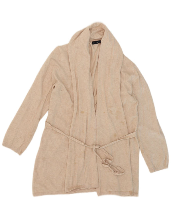 Zara Γυναικείο Longline ανοιχτό πουλόβερ ζακέτα UK 18 XL μπεζ βισκόζη