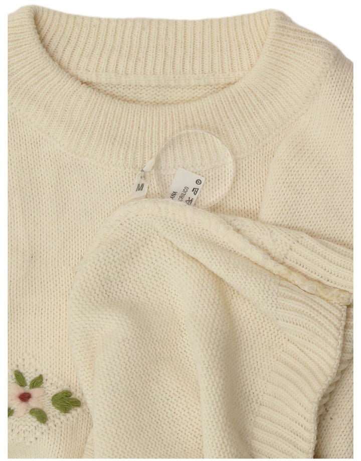 Vintage γυναικείο πουλόβερ με λαιμόκοψη UK 14 Medium Off White Wool