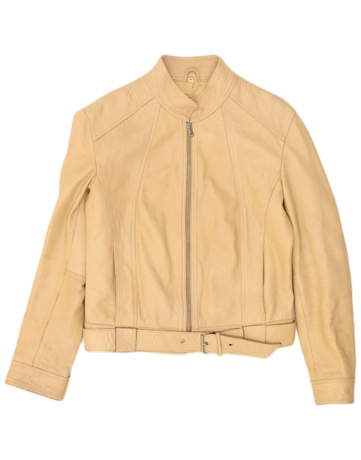 Vintage Γυναικείο Crop Δερμάτινο Μπουφάν IT 44 Medium Beige Leather