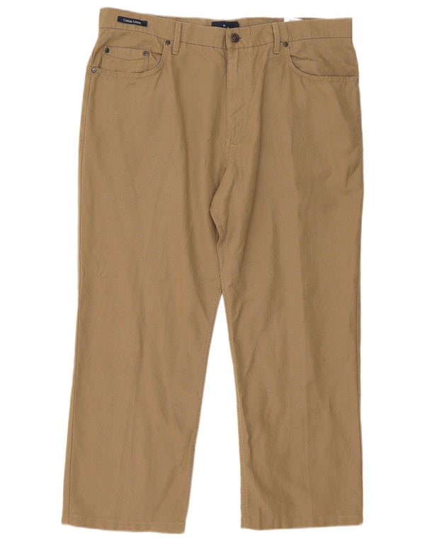 Marks & Spencer Mens Blue Harbour Straight Casual Trousers W38 L29 Beige