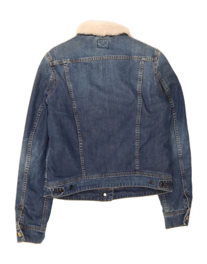 LEE Womens Denim Sherpa Jacket UK 14 Medium Blue Cotton Vintage Lee and Second-Hand Lee from Messina Hembry 