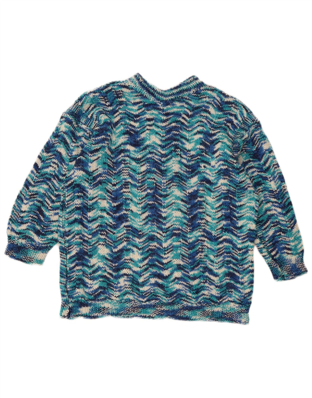 Vintage γυναικείο πουλόβερ με λαιμόκοψη UK 14 Medium Blue Geometric