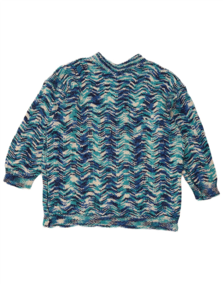 Vintage γυναικείο πουλόβερ με λαιμόκοψη UK 14 Medium Blue Geometric