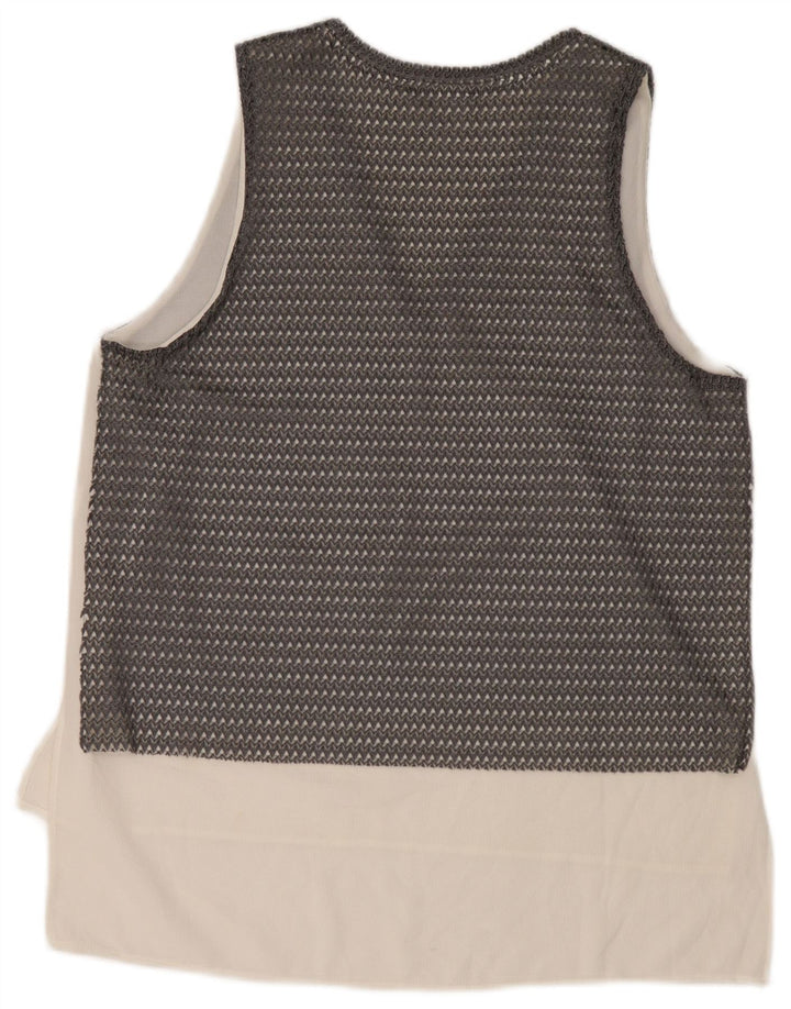 Zara Γυναικείο Αμάνικο See Through Top UK 16 Large Grey Colourblock