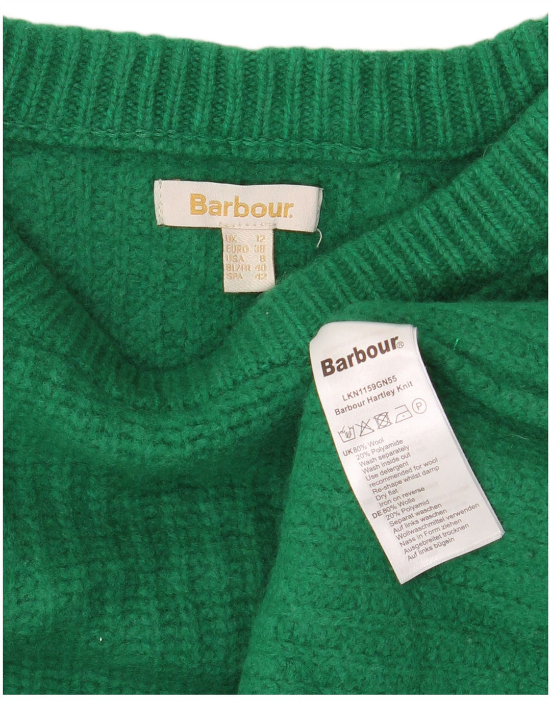 BARBOUR Γυναικείο Crop Boat Neck Jumper UK 12 Medium Green Wool