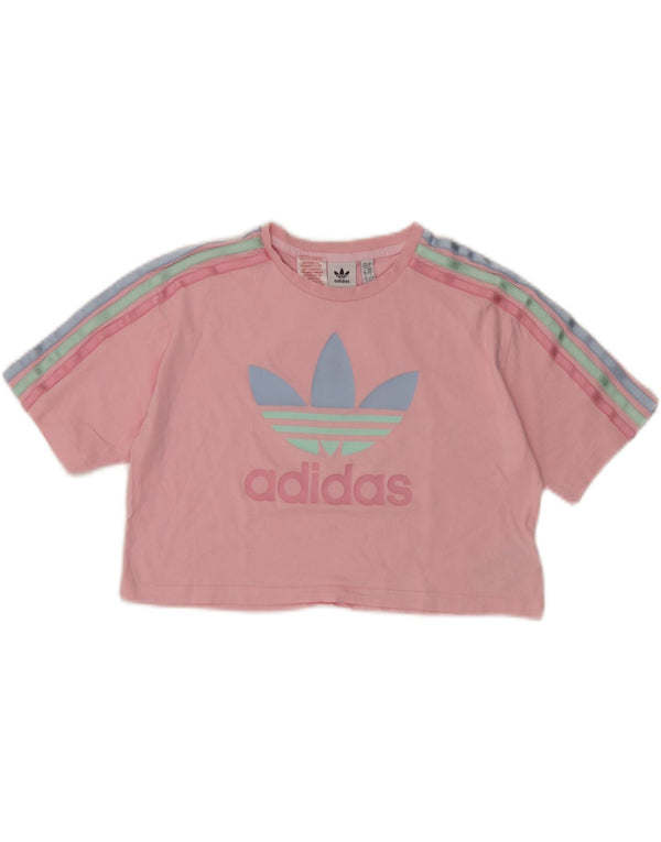 Adidas Girls Crop Graphic T-Shirt Top 11-12 Years Pink Cotton