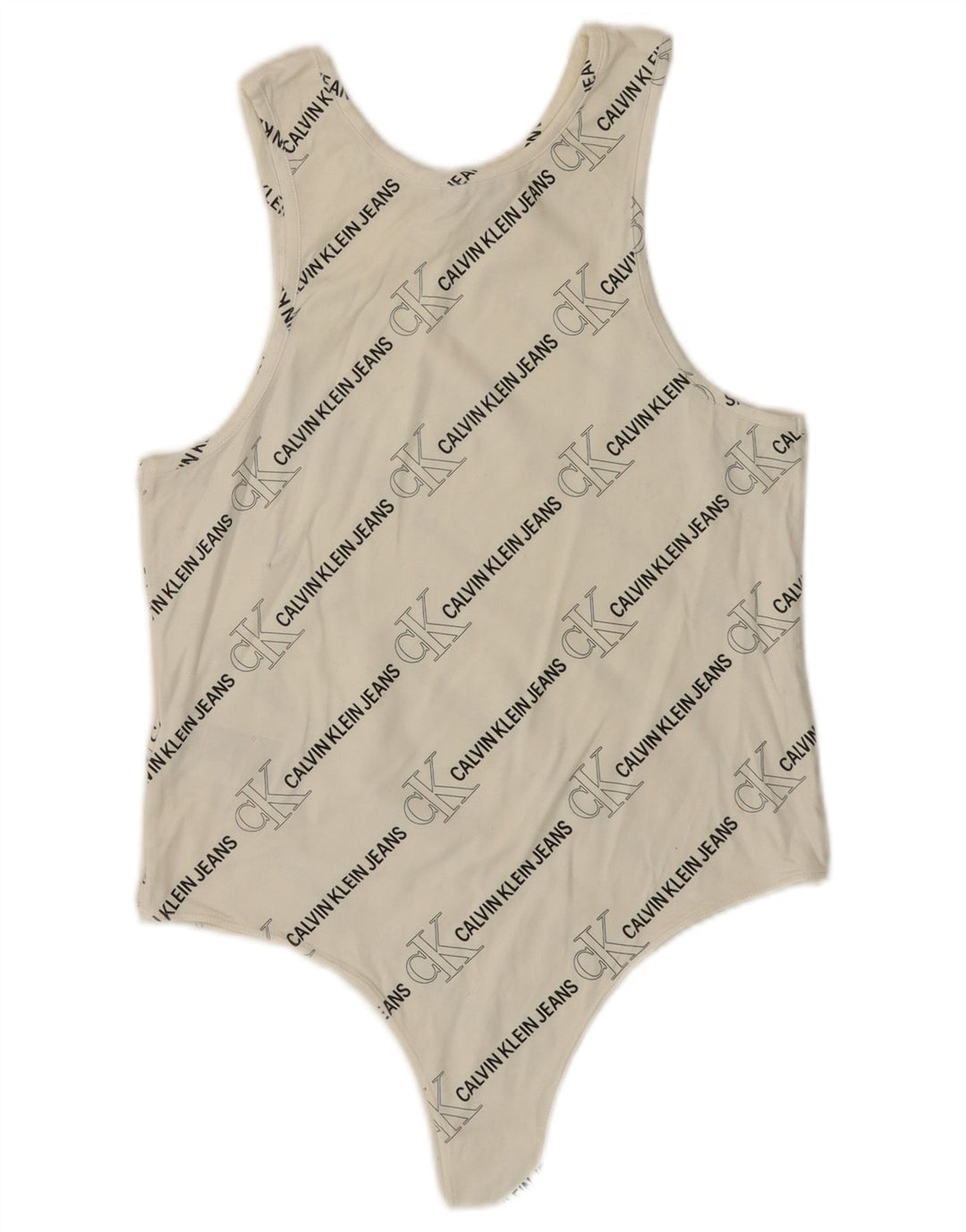CALVIN KLEIN JEANS Γυναικείο γραφικό αμάνικο κορμάκι UK 14 μεγάλο λευκό