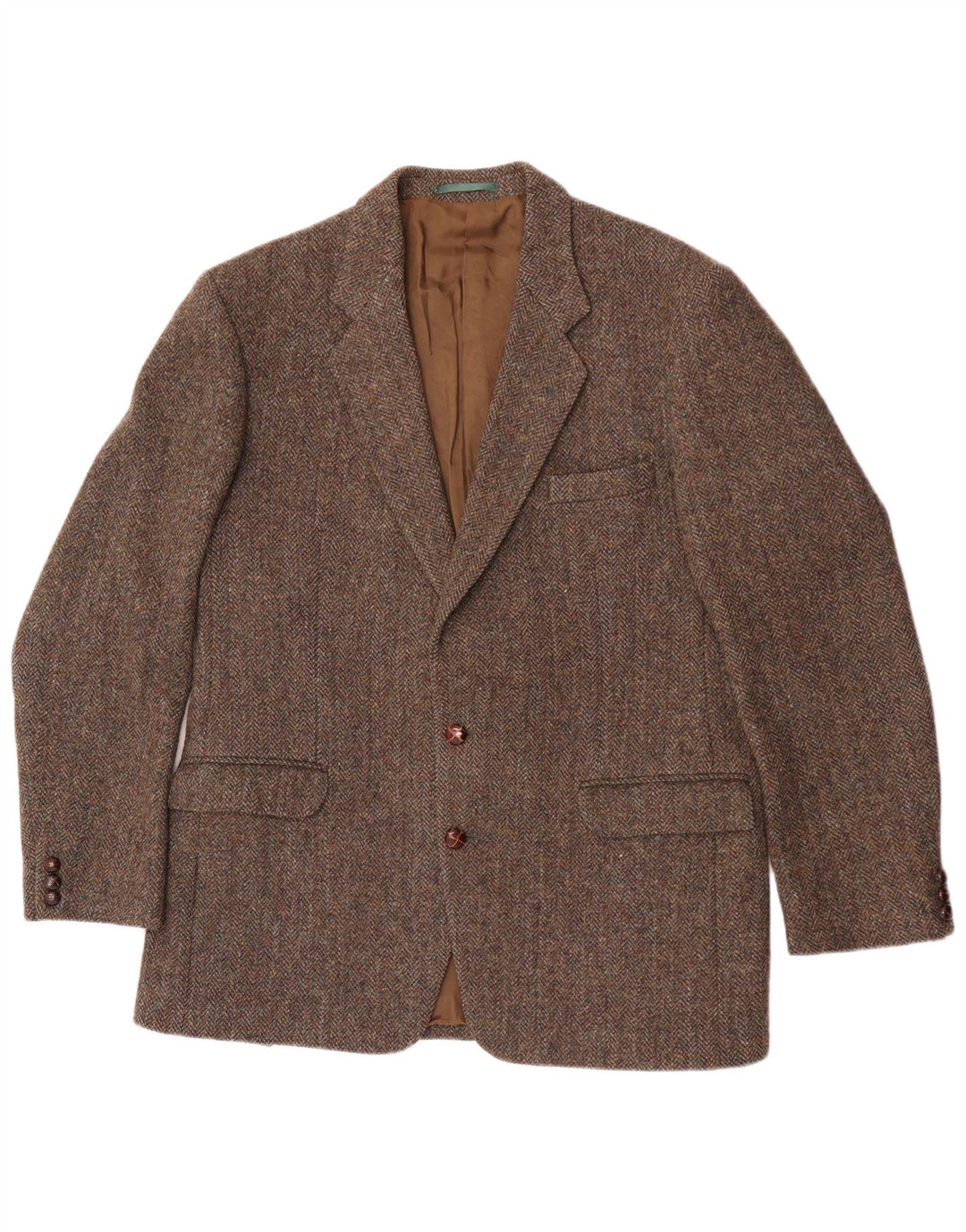 Ανδρικό μπουφάν Harris Tweed 2 κουμπιά σακάκι UK 40 μεγάλο καφέ μαλλί ψαροκόκαλο