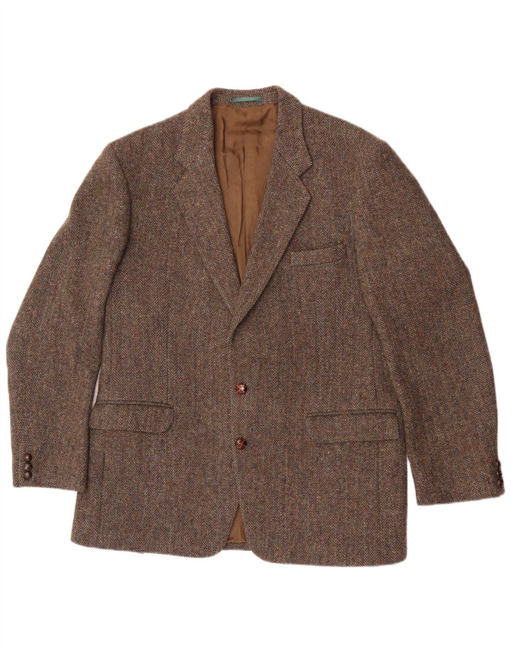 Ανδρικό μπουφάν Harris Tweed 2 κουμπιά σακάκι UK 40 μεγάλο καφέ μαλλί ψαροκόκαλο