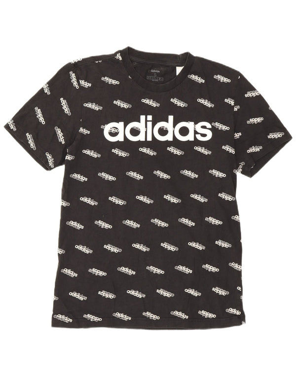 Γυναικείο γραφικό T-Shirt Adidas Top UK 10 Small μαύρο βαμβακερό