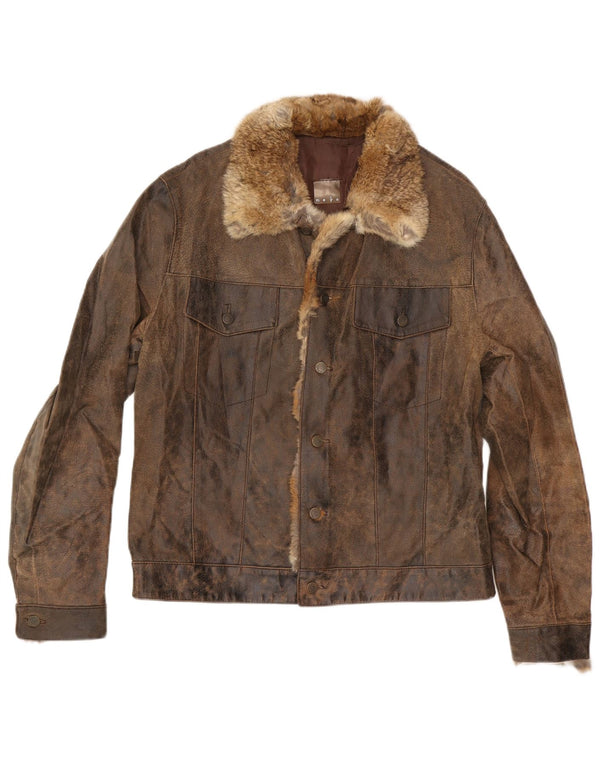 MAYS Ανδρικό Δερμάτινο Μπουφάν UK 40 Μεγάλο Καφέ Δερμάτινο