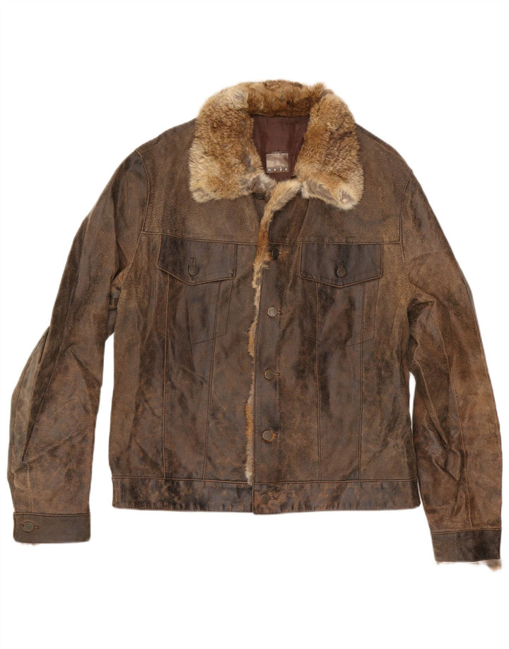 MAYS Ανδρικό Δερμάτινο Μπουφάν UK 40 Μεγάλο Καφέ Δερμάτινο