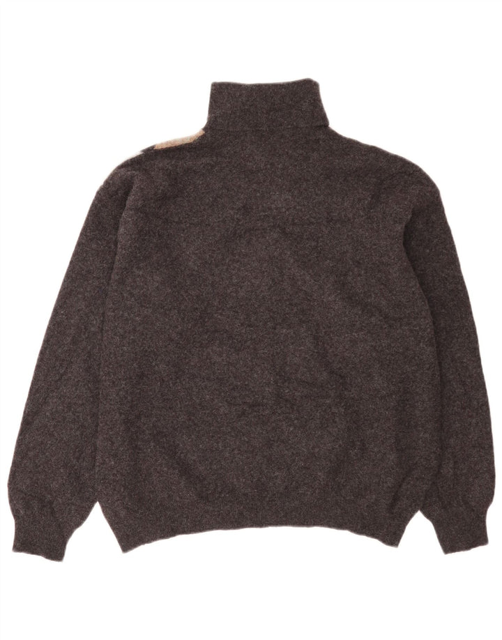 Ανδρικό πουλόβερ Benetton με ρολό λαιμόκοψη IT 52 Large Grey Argyle/Diamond Wool