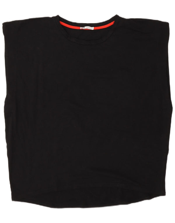 Zara Womens Oversized Vest Top UK 16 Large Black Cotton
