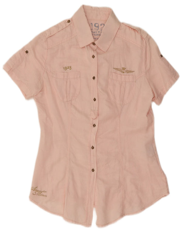 Aeronautica Militare Γυναικείο κοντομάνικο πουκάμισο UK 10 Small Pink