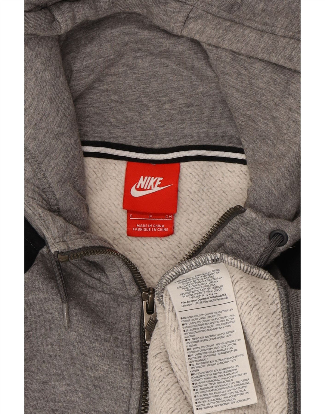NIKE Womens Oversized Zip Hoodie Sweater UK 10 Small Grey Colourblock