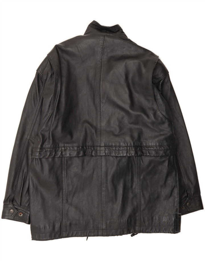 VINTAGE Mens Leather Coat UK 38 Medium Black Leather Vintage Vintage and Second-Hand Vintage from Messina Hembry 
