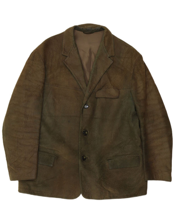 Vintage Ανδρικό Δερμάτινο Σακάκι Μπλέιζερ με 3 Κουμπιά UK 38 Medium Khaki